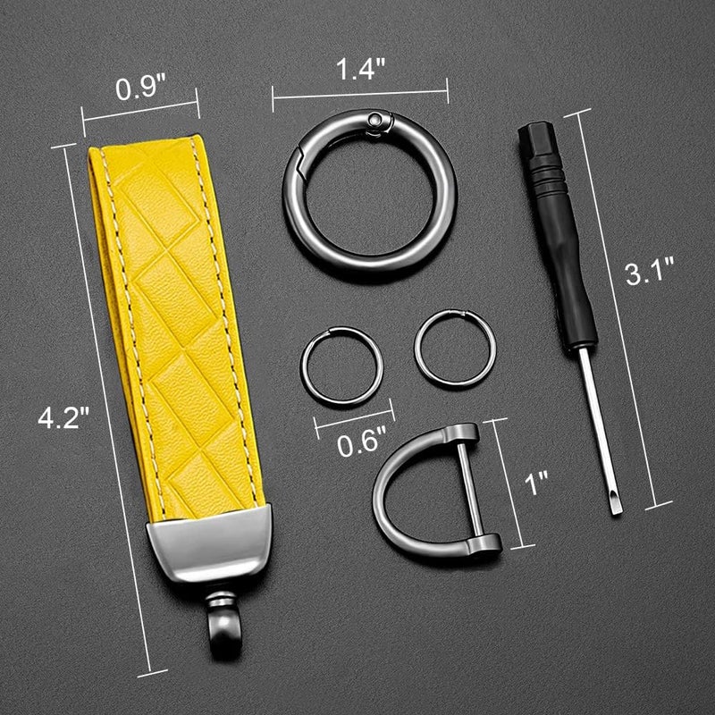 STACCTE Store Car Keys Keychain, Leather Key Chain, Universal Decorative Car Key Holder, Anti-lost D-ring, 360 Degree Rotatable Key Fob Keychain, Keychain for Men and Women(Yellow) - Image 4
